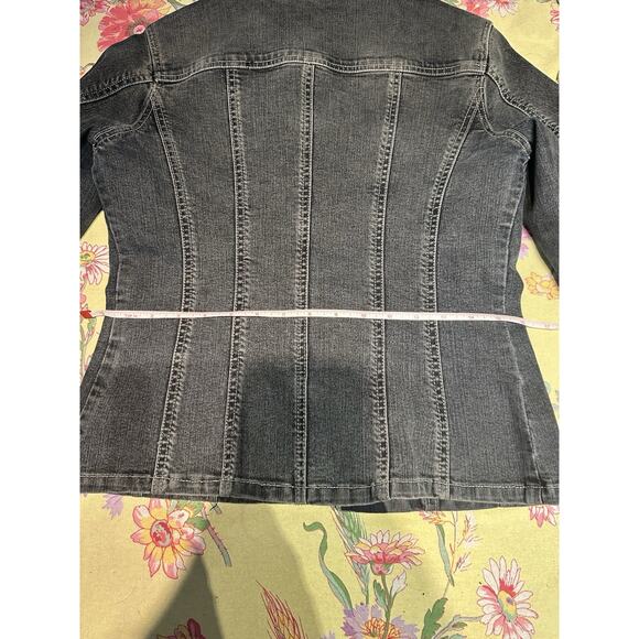 Tahari Jean Jacket S/P Embellished Sparkle Snap Close Medium Wash - Picture 12 of 16